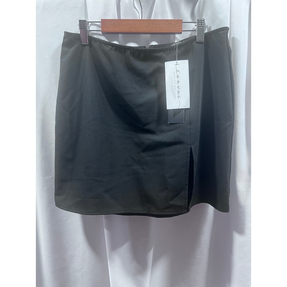 Reset by Jane Womens Black High Waisted Mini Skirt Front Slit JS235 Size L NWT